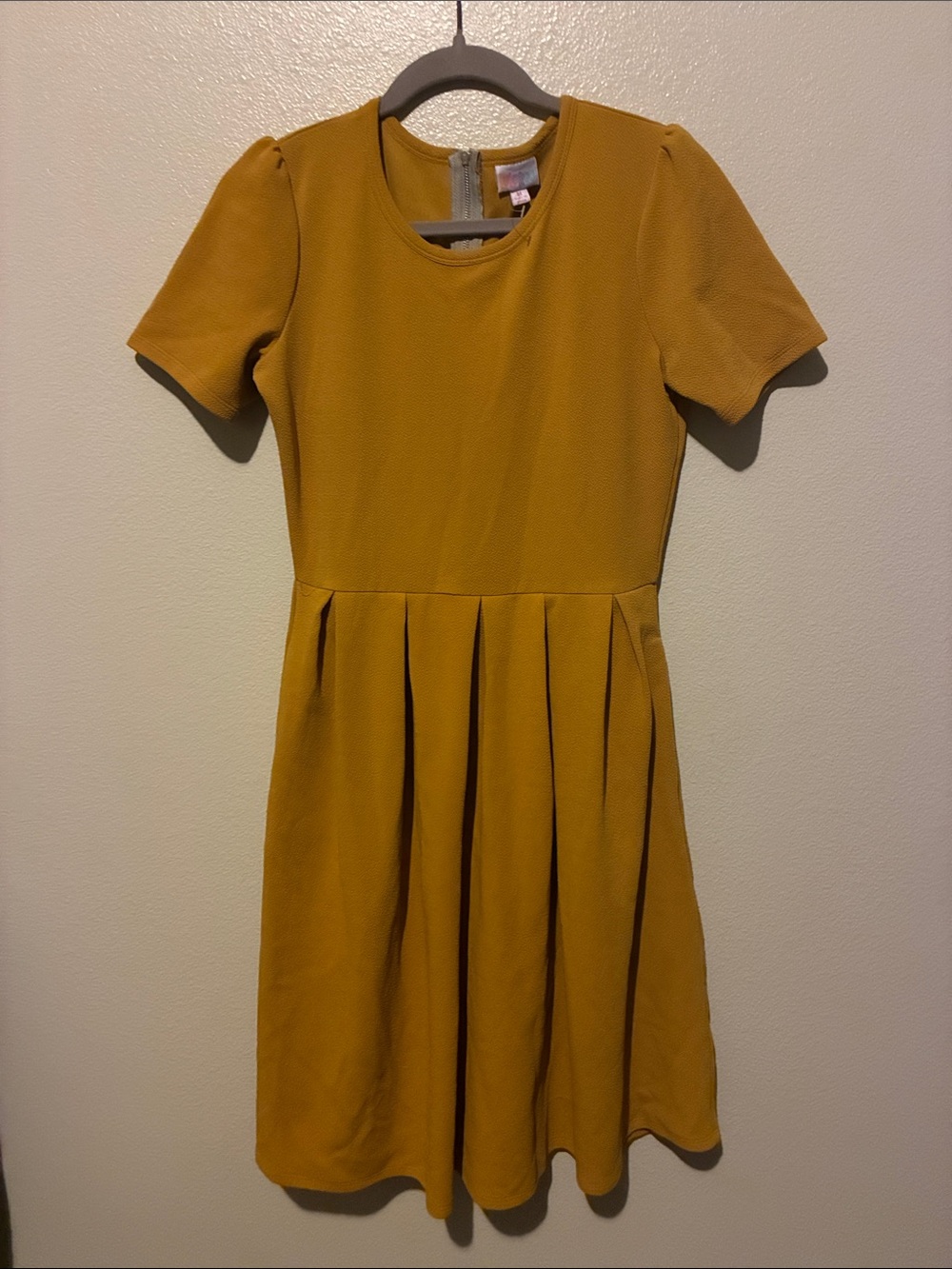 LuLaRoe Mustard Yellow Short-Sleeve Pleated Dress